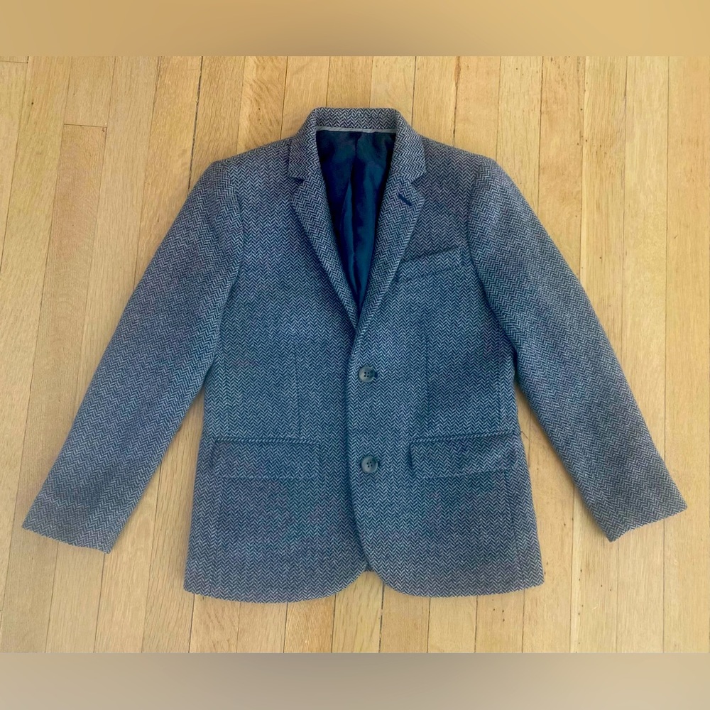 Crewcuts Boys Size 10 Navy/Charcoal Herringbone Wool Blend Blazer